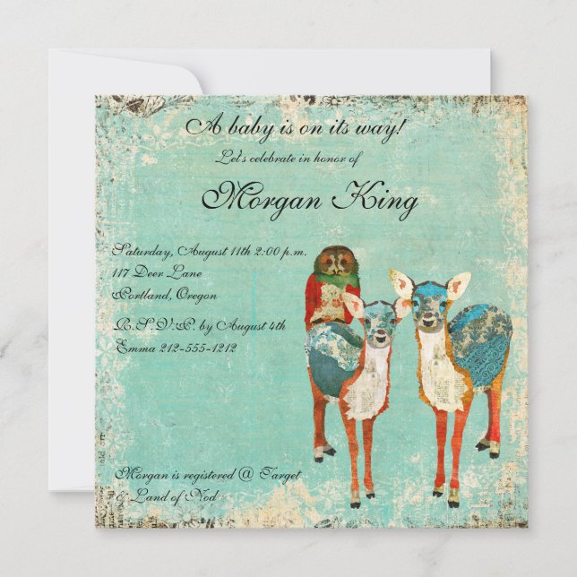 Convite cor-de-rosa do chá de fraldas da coruja & (Frente)