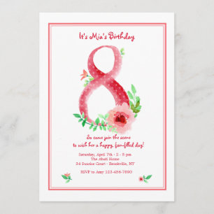 Convite cor-de-rosa do número 8