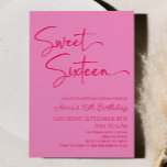 Convite Cor-de-rosa Doce Seis Festa de aniversário Mínima<br><div class="desc">Este é um doce rosa quente 16 moderno minimalista do 16º Convite de aniversário!</div>