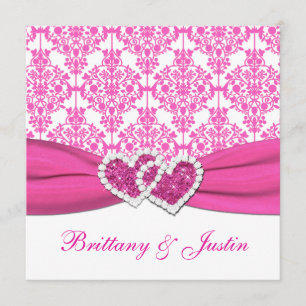 Convite cor-de-rosa e branco do casamento tema
