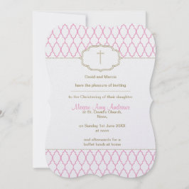 Convite cor-de-rosa e Dourado do baptismo do