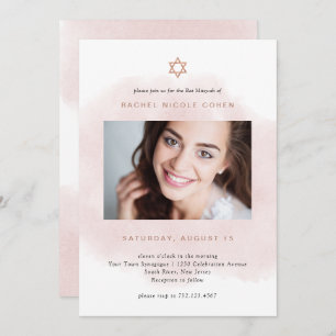 Convite Cor-de-rosa e Rosa Dourado Bat Mitzvah