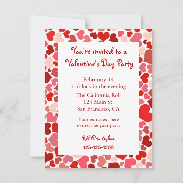 Convite cor-de-rosa e vermelho do dia dos (Frente)