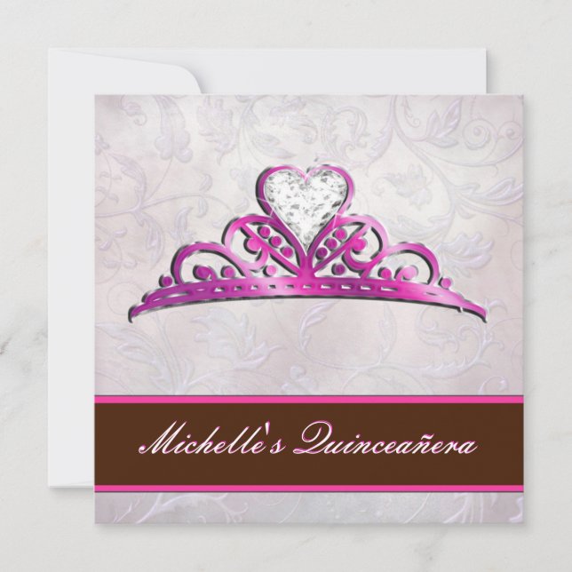 Convite cor-de-rosa elegante da tiara com diamante (Frente)