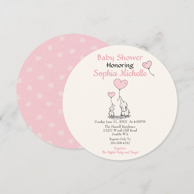 Convite cor-de-rosa elegante do chá de fraldas do (Frente/Verso)