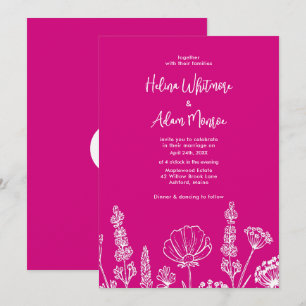 Convite Cor de Rosa Elegante Wildflower Wekdim