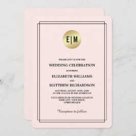Convite Cor-de-rosa embebida elegante | Casamento Dourado