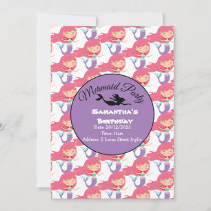 Convite Cor-de-Rosa Festa da Sereia Roxa