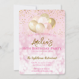 Convite Cor-de-rosa-glamourosa com Festa de aniversário 16