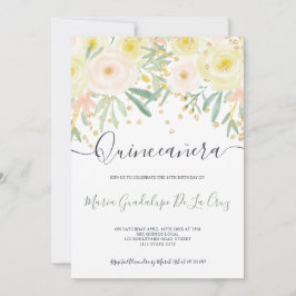 Convite Cor de rosa moderna ouro verde quinceanera