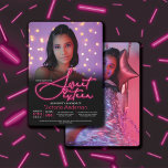 Convite Cor de rosa no Néon-Fá das Trevas 16<br><div class="desc">Este legal e divertido convite de aniversário de 16 anos é perfeito para uma festa de temas brilhantes. Ele apresenta tipografia de assinatura manuscrita que parece estar brilhando. Ele também apresenta duas fotos da aniversariante e uma simples tipografia. O esquema de cores inclui preto, branco e néon rosa. É moderno,...</div>