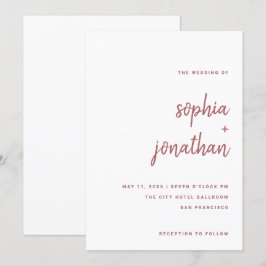 Convite Cor-de-rosa Rosa de Script Minimalista Moderno | C