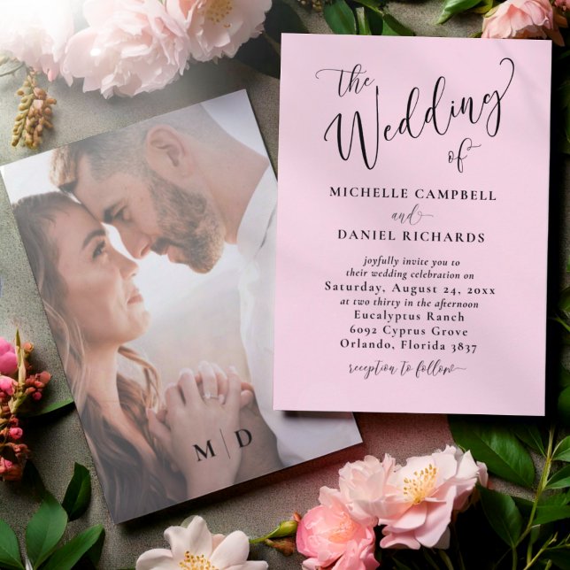 Convite Cor de rosa-rosa moderno 'O Casamento de' (Criador carregado)