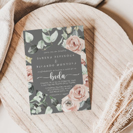 Convite Cor-de-rosa rosada clássica geométrica Boda Cinza