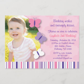 Convite cor-de-rosa & roxo do aniversário da foto