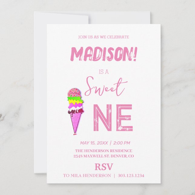 Convite Cor do arco-íris do Sorvete doce, (Frente)