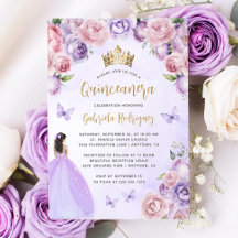 Cor Dourada Floral Roxa Quinceañera