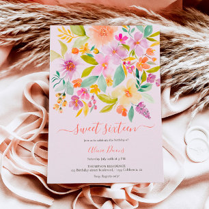 Convite Cor floral do jardim de Verão Sweet 16