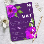 Convite Cor Floral Rosa do Bato Roxo Moderno Mitzvah<br><div class="desc">Tenha orgulho, alegria e mostre este marco do seu Bat Mitzvah favorito com este sofisticado e personalizado convite! Uma aquarela floral rosa, chica, espantosa, roxa, com serifa san moderno sobrepõe-se a um fundo profundo de ameixa roxa. Personalize o texto personalizado com o nome, a data e as informações do local...</div>