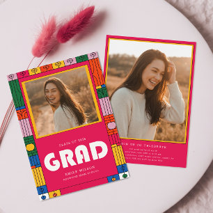 Convite Cor Grad Retro Graduado Foto Graduação