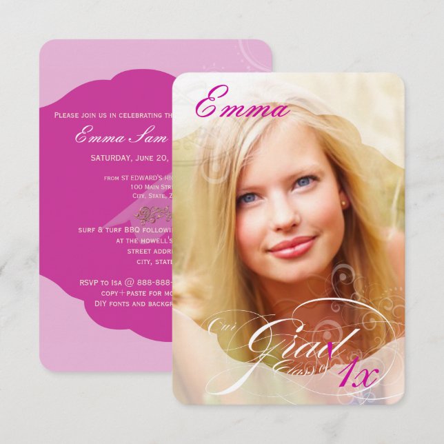 Convite Cor/Graduação/Quadro de Fotos do PixDezines DIY (Frente/Verso)