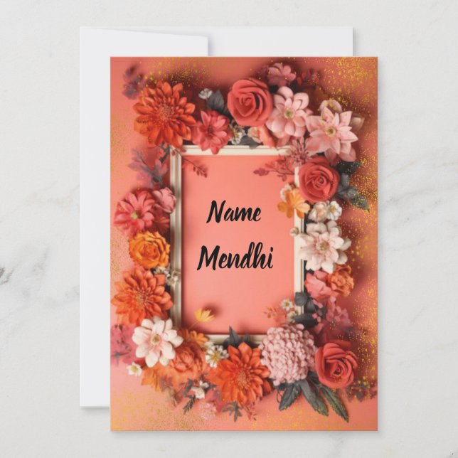 Convite cor laranja mendhi (Frente)