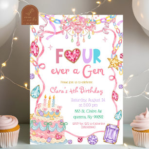 Convite Cor Pastel Quatro para Sempre uma Joia Aniversário