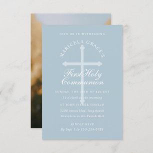 Convite Cor Personalizada Clara Azul Primeira Comunhão