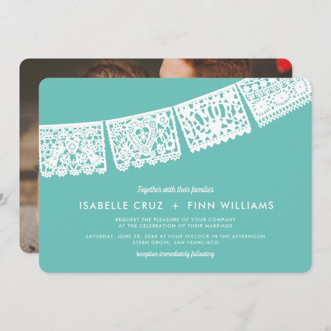 Convite Cor personalizada do papel moderno Picado + fotogr (Frente/Verso)