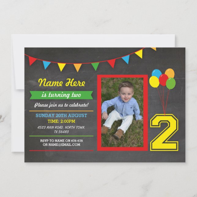 Convite Cor Primária Raparigas de Aniversário segundo Duas (Frente)