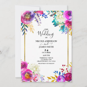 Convite Cor Vibrante Ousada Colorida Floral Casamento Aqua