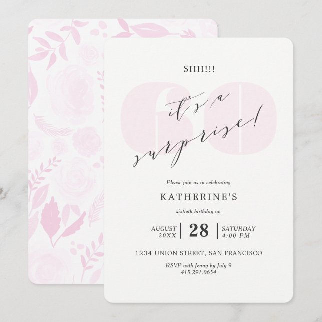 Convite Cora o aniversário cor-de-rosa da surpresa de (Frente/Verso)