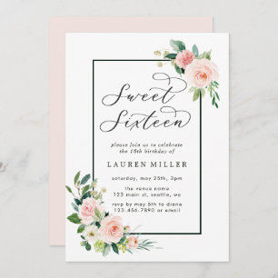 Convite Cora o doce cor-de-rosa dezesseis da flor da