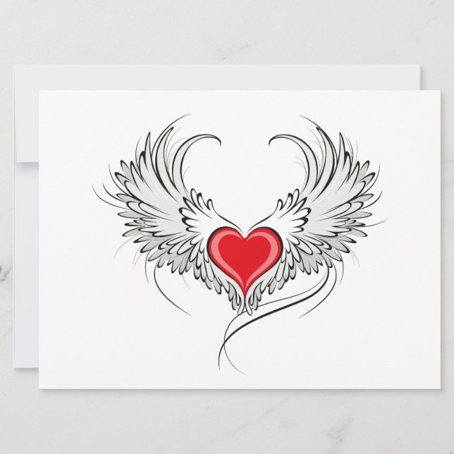 Convite Coração Anjo Vermelho com asas (Frente)