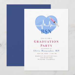 Convite Coração Azul Claro, Batimento Cardíaco e Enfermage