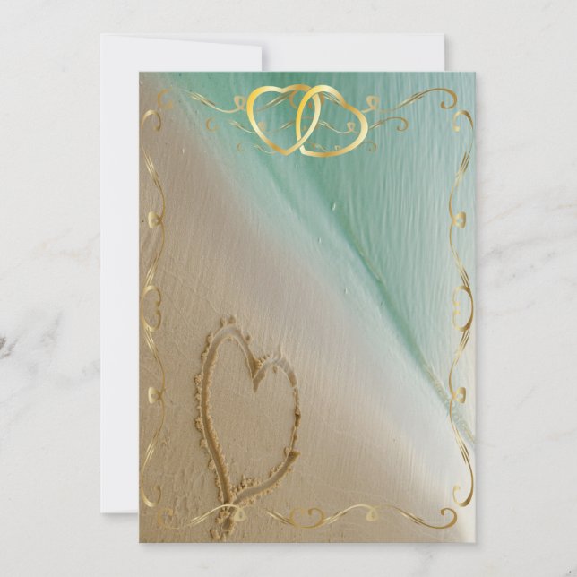 Convite Coração cinzelado na areia Invitation4 (Frente)