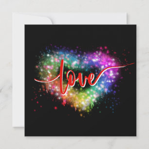 Convite Coração colorido cintilante com letra de amor