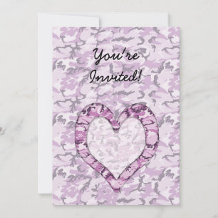 Convite Coração da Camuflagem Pink/Roxo em Camo
