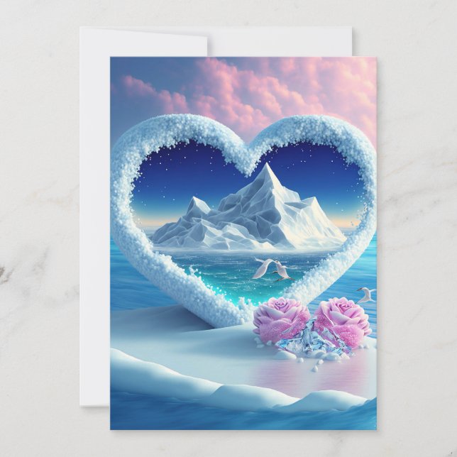 Convite Coração da Glaciar: Polar Charm Wedding Invitati (Frente)