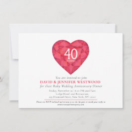 Convite Coração d'água do 40º aniversário do Casamento Rub