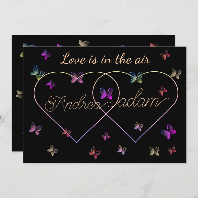 Convite coração das borboletas voadoras modernas (Frente/Verso)