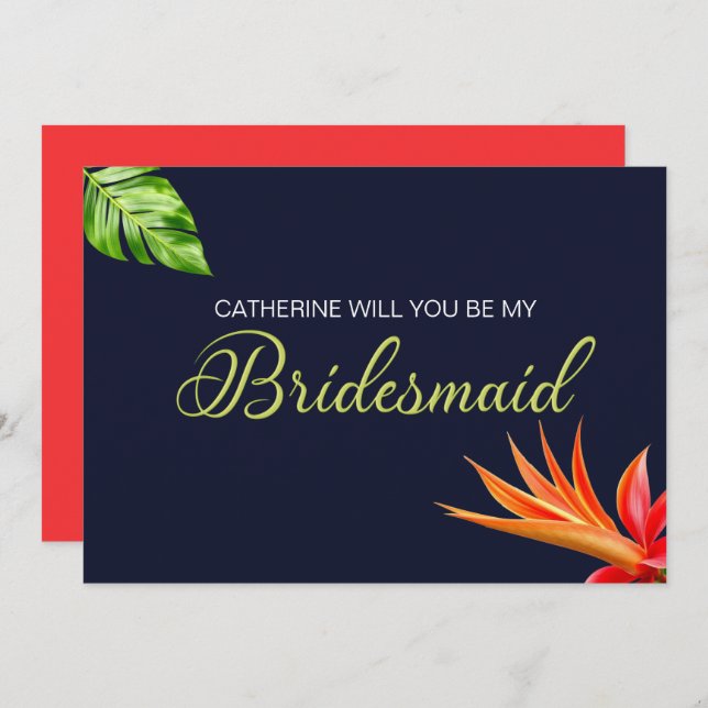 Convite Coração das Flores Tropicais Você será minha noiva (Frente/Verso)