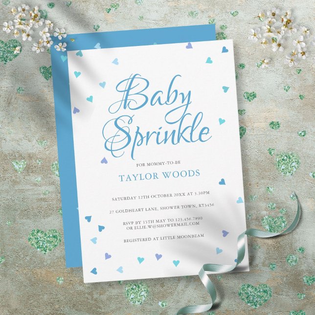Convite Coração de Amor Azul Moderno para Chuveiro de Bebê (Criador carregado)