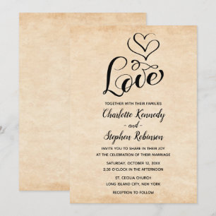 Convite Coração de Amor Marrom Vintage Casamento Grunge De