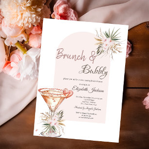 Convite Coração de Cálice de Martini Boho Flores Brunch &