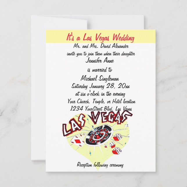 Convite Coração de Casamento de Las Vegas (Frente)