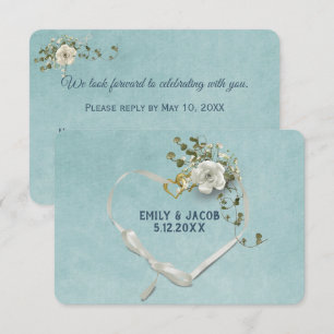 Convite Coração de Casamento RSVP em Aqua
