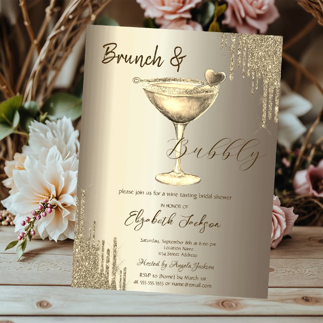 Convite Coração de Cocktail Dourado com Gotas de Brilho pa (Criador carregado)