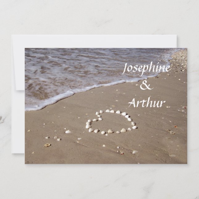 Convite Coração de Conchas na Areia -horizontal (Frente)