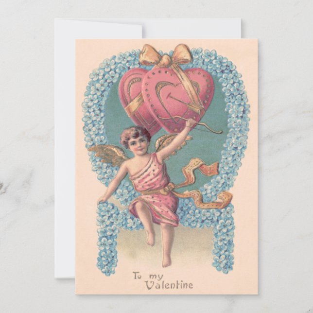 Convite Coração de Cupido Arco Flecha Não-Me-Esqueças (Frente)